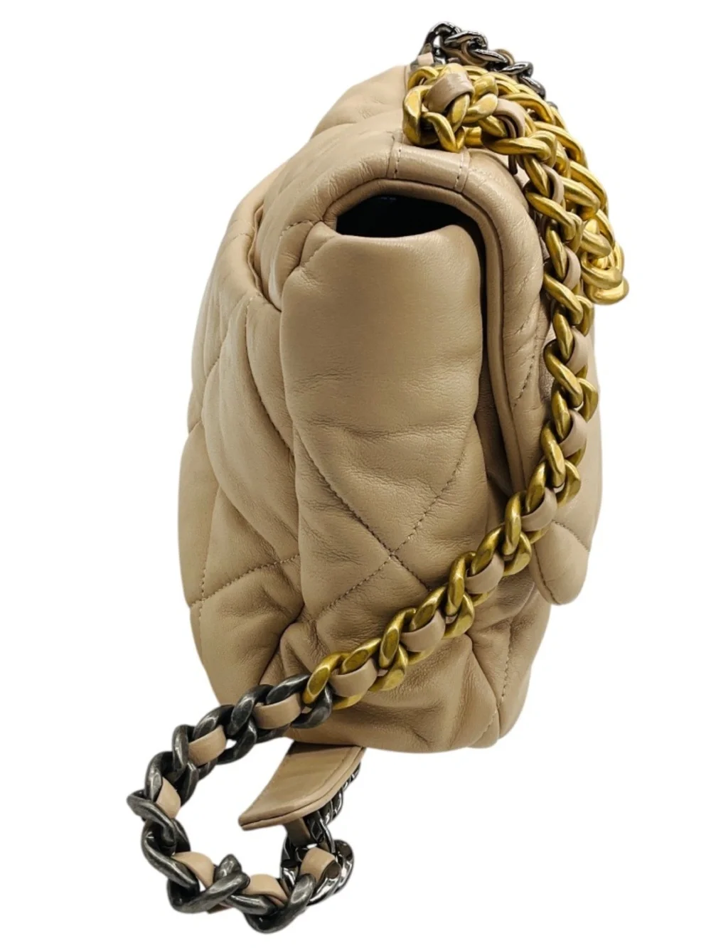 CHANEL BEIGE 2020 QUILTED LAMBSKIN LEATHER MEDIUM CHANEL 19 FLAP SHOULDER BAG WI